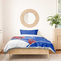 Uruguay Bedding Set with Erythrina Flower Illustration Blue White Nature - Wonder Print Shop