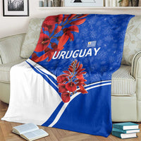 Uruguay Blanket with Erythrina Flower Illustration Blue White Nature - Wonder Print Shop