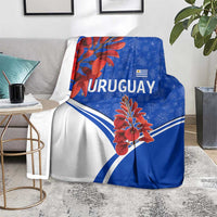 Uruguay Blanket with Erythrina Flower Illustration Blue White Nature - Wonder Print Shop