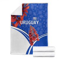 Uruguay Blanket with Erythrina Flower Illustration Blue White Nature - Wonder Print Shop