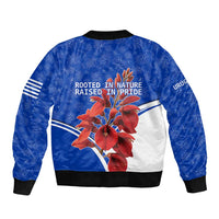 Uruguay Bomber Jacket with Erythrina Flower Illustration Blue White Nature - Wonder Print Shop