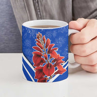 Uruguay Ceramic Mug with Erythrina Flower Illustration Blue White Nature - Wonder Print Shop