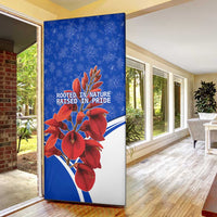 Uruguay Door Cover with Erythrina Flower Illustration Blue White Nature - Wonder Print Shop