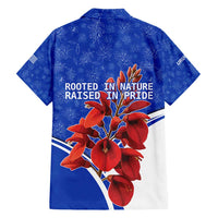 Uruguay Family Matching Long Sleeve Bodycon Dress and Hawaiian Shirt with Erythrina Flower Illustration Blue White Nature - Wonder Print Shop