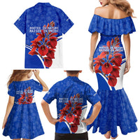 Uruguay Family Matching Mermaid Dress and Hawaiian Shirt with Erythrina Flower Illustration Blue White Nature - Wonder Print Shop