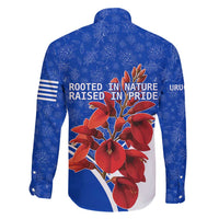 Uruguay Family Matching Mermaid Dress and Hawaiian Shirt with Erythrina Flower Illustration Blue White Nature - Wonder Print Shop