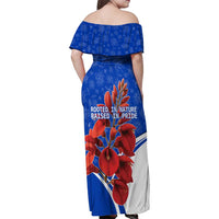 Uruguay Family Matching Off Shoulder Maxi Dress and Hawaiian Shirt with Erythrina Flower Illustration Blue White Nature - Wonder Print Shop