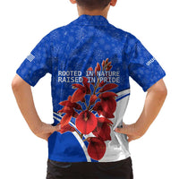 Uruguay Family Matching Puletasi and Hawaiian Shirt with Erythrina Flower Illustration Blue White Nature - Wonder Print Shop