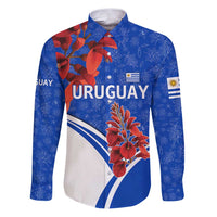 Uruguay Family Matching Puletasi and Hawaiian Shirt with Erythrina Flower Illustration Blue White Nature - Wonder Print Shop