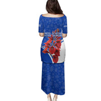 Uruguay Family Matching Puletasi and Hawaiian Shirt with Erythrina Flower Illustration Blue White Nature - Wonder Print Shop