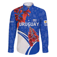 Uruguay Family Matching Short Sleeve Bodycon Dress and Hawaiian Shirt with Erythrina Flower Illustration Blue White Nature - Wonder Print Shop