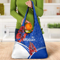 Uruguay Grocery Bag with Erythrina Flower Illustration Blue White Nature - Wonder Print Shop