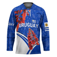 Uruguay Hockey Jersey with Erythrina Flower Illustration Blue White Nature - Wonder Print Shop