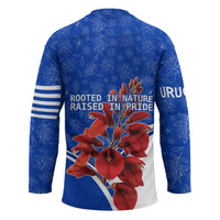 Uruguay Hockey Jersey with Erythrina Flower Illustration Blue White Nature - Wonder Print Shop