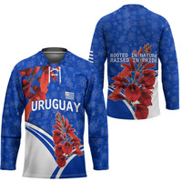 Uruguay Hockey Jersey with Erythrina Flower Illustration Blue White Nature - Wonder Print Shop