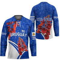Uruguay Hockey Jersey with Erythrina Flower Illustration Blue White Nature - Wonder Print Shop