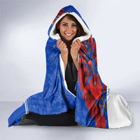 Uruguay Hooded Blanket with Erythrina Flower Illustration Blue White Nature - Wonder Print Shop