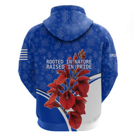 Uruguay Hoodie with Erythrina Flower Illustration Blue White Nature - Wonder Print Shop