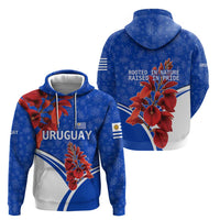 Uruguay Hoodie with Erythrina Flower Illustration Blue White Nature - Wonder Print Shop