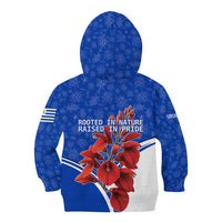 Uruguay Kid Hoodie with Erythrina Flower Illustration Blue White Nature - Wonder Print Shop
