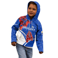 Uruguay Kid Hoodie with Erythrina Flower Illustration Blue White Nature - Wonder Print Shop