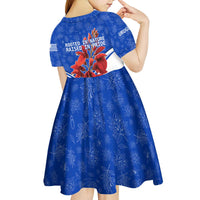 Uruguay Kid Short Sleeve Dress with Erythrina Flower Illustration Blue White Nature - Wonder Print Shop