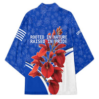 Uruguay Kimono with Erythrina Flower Illustration Blue White Nature - Wonder Print Shop