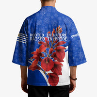 Uruguay Kimono with Erythrina Flower Illustration Blue White Nature - Wonder Print Shop