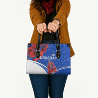 Uruguay Leather Bag with Erythrina Flower Illustration Blue White Nature - Wonder Print Shop