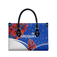 Uruguay Leather Bag with Erythrina Flower Illustration Blue White Nature - Wonder Print Shop