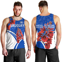 Uruguay Men Tank Top with Erythrina Flower Illustration Blue White Nature - Wonder Print Shop