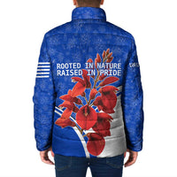 Uruguay Padded Jacket with Erythrina Flower Illustration Blue White Nature - Wonder Print Shop