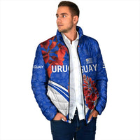 Uruguay Padded Jacket with Erythrina Flower Illustration Blue White Nature - Wonder Print Shop