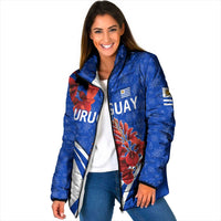 Uruguay Padded Jacket with Erythrina Flower Illustration Blue White Nature - Wonder Print Shop