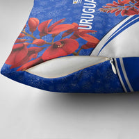 Uruguay Pillow Cover with Erythrina Flower Illustration Blue White Nature - Wonder Print Shop