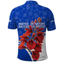 Uruguay Polo Shirt with Erythrina Flower Illustration Blue White Nature - Wonder Print Shop