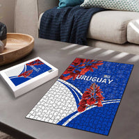 Uruguay Puzzle with Erythrina Flower Illustration Blue White Nature - Wonder Print Shop