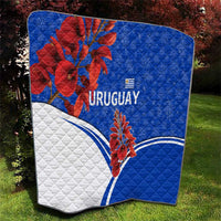 Uruguay Quilt with Erythrina Flower Illustration Blue White Nature - Wonder Print Shop