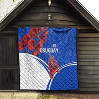 Uruguay Quilt with Erythrina Flower Illustration Blue White Nature - Wonder Print Shop