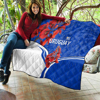 Uruguay Quilt with Erythrina Flower Illustration Blue White Nature - Wonder Print Shop