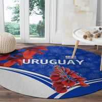 Uruguay Round Carpet with Erythrina Flower Illustration Blue White Nature - Wonder Print Shop