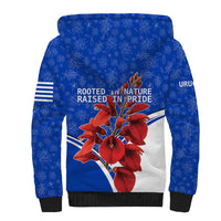 Uruguay Sherpa Hoodie with Erythrina Flower Illustration Blue White Nature - Wonder Print Shop