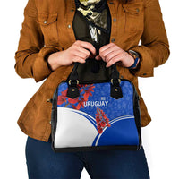 Uruguay Shoulder Handbag with Erythrina Flower Illustration Blue White Nature - Wonder Print Shop