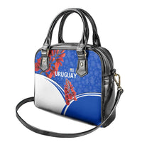 Uruguay Shoulder Handbag with Erythrina Flower Illustration Blue White Nature - Wonder Print Shop