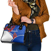 Uruguay Shoulder Handbag with Erythrina Flower Illustration Blue White Nature - Wonder Print Shop