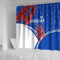 Uruguay Shower Curtain with Erythrina Flower Illustration Blue White Nature - Wonder Print Shop