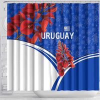 Uruguay Shower Curtain with Erythrina Flower Illustration Blue White Nature - Wonder Print Shop