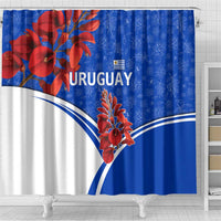 Uruguay Shower Curtain with Erythrina Flower Illustration Blue White Nature - Wonder Print Shop