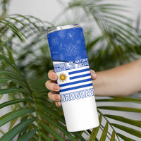 Uruguay Skinny Tumbler with Erythrina Flower Illustration Blue White Nature - Wonder Print Shop