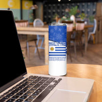 Uruguay Skinny Tumbler with Erythrina Flower Illustration Blue White Nature - Wonder Print Shop